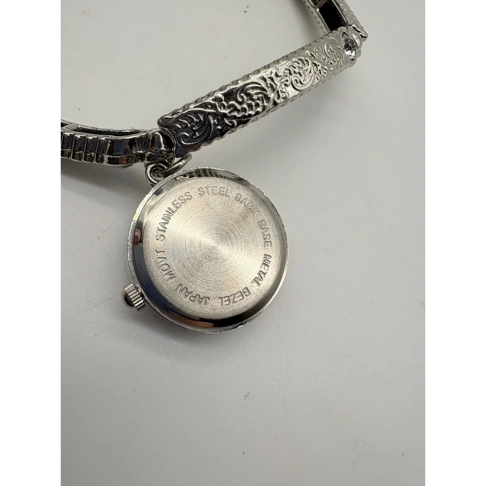 Vintage Style Silver Tone Scrollwork‎ Stretch Bracelet Charm Watch Japan Movt